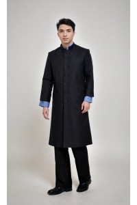 網上訂做淨色聖詩袍 長款聖詩袍 單排紐設計 黑色牧師服   自主設計  聖詩袍生產商  CHR032